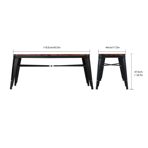 iKayaa 2 Seater Kitchen Dining Bench Chair Natural Pinewood Top Metal Frame Patio Garden Bench Furniture 150KG Capacity