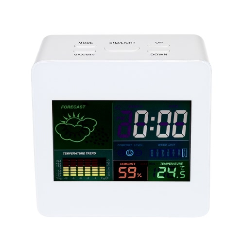 

Multi-functional Colorful LCD Indoor Thermometer Hygrometer Clock with Alarm Snooze Function Calendar Week Display