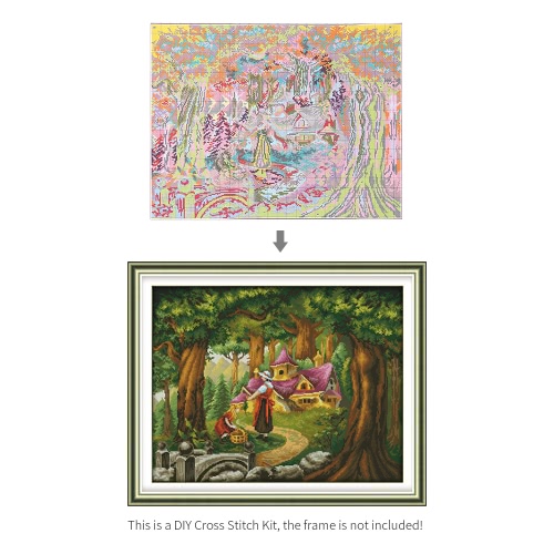 

Decdeal DIY Handmade Needlework Cross Stitch Set 70 * 57cm Embroidery Kit 11CT Precise Printed Fairy Tale Hut Cross-Stitching Home