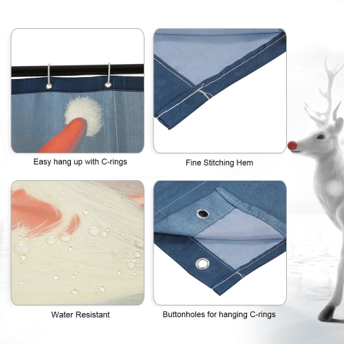 

72 * 72'' Christmas Santa Bathroom Curtain Polyester Waterproof Mildewproof Shower Curtain with 12pcs Ring Hooks Christmas Decorations