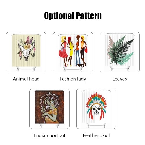 

Simulation 3D Ethnic Style Character Leaves Waterproof Shower Curtain Drapes of Bathroom Toilet with Hooks