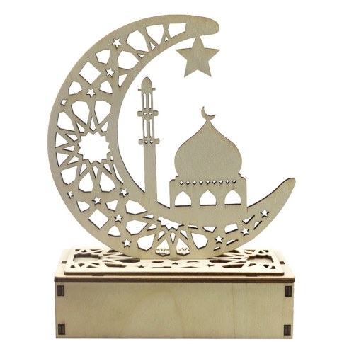 Ramadan Lamp Wooden DIY Moon Ornament Led Night Light Home Party Supplies