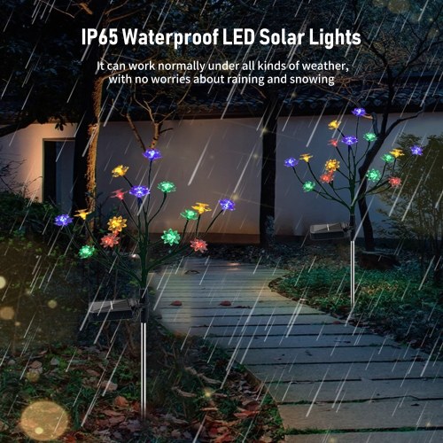 2Pack Lotus shape LED Solar Lights Outdoor Garden Stake Lights Colorful Gradient Flower Branch Decorative Lamp Waterproof Auto On/Off Landscape Lamp for Patio Lawn Wedding Party Yard 