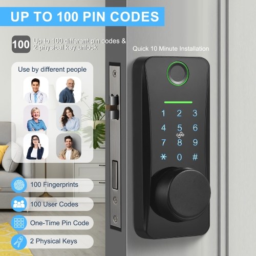 5-in-1 Keyless Smart Lock Electronic Digital Lock with Touchscreen Keypad Set TUYA App Remote Control 