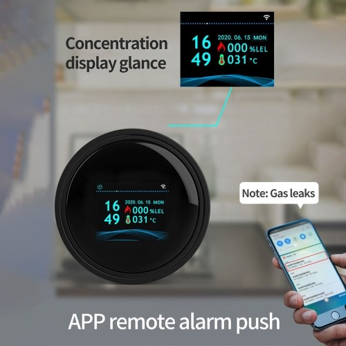 Gas Leak Detector WiFi Home Gas Alarm Tuya APP Monitor Mini Gas Detector for Home Kitchen Bathrooms Warehouses Color LCD Screen Kitchen Natural Propane Gas Detector 