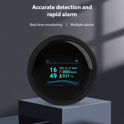 Gas Leak Detector WiFi Home Gas Alarm Tuya APP Monitor Mini Gas Detector for Home Kitchen Bathrooms Warehouses Color LCD Screen Kitchen Natural Propane Gas Detector 