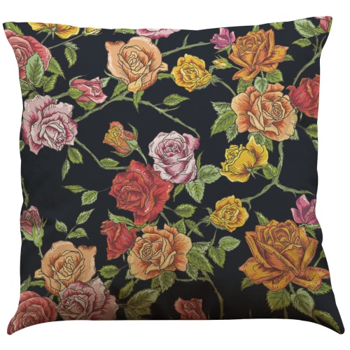 Fashion High Quality Colorful Linen Flowers Multi-colors Red Roses Green Grass Leaves Decorative Square Printed Throw Pillow Cases Cushion Covers for Room Office Sofa Car Decor