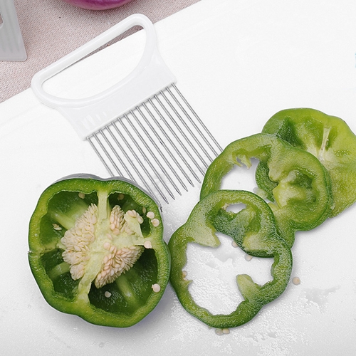 

Лук-держатель Овощной картофельный резак Нержавеющая сталь Slicer Slicing Helper Кухонный инструмент Aid Gadget Cutting Chopper