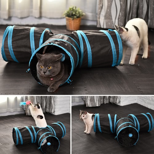 Collapsible 3 Way Pets Cat Tunnel Tube For Kittens Puppies Rabbits Guinea Pigs Pet Toys With Ball Crinkle Fabric