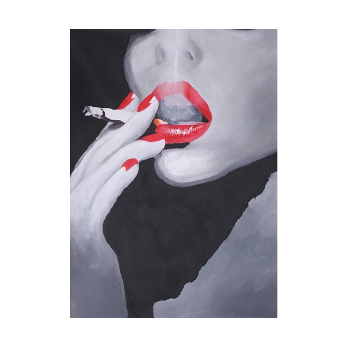 

24 * 35 inches Unframed Waterproof Hand-Painted Oil Painting Abstract Smoking Lady Canvas Picture Wall Art Decor for Living Room Office