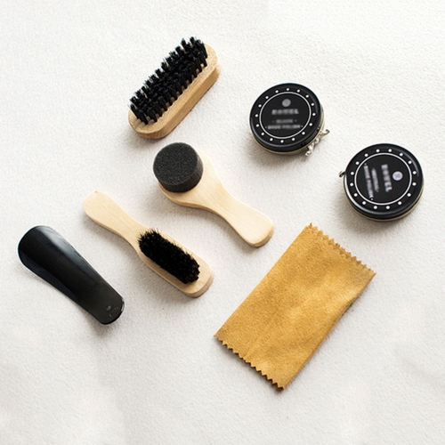 

8PCS Shoe Shine Care Kit Black & Transparent Polish Brush Set