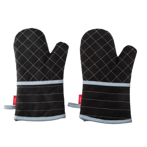 

Esonmus 1 Pair Extended Oven Mitts Heat-Insulating 260℃/500°F Kitchen-Gloves Thick Terrycloth Lining Grids Horizontal Stripes Pattern for Kitchen Cooking Baking Grilling BBQ, 12.2 Inch Black