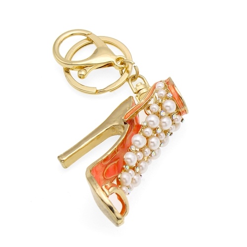 

High-Heeled Shoes Key Chain Zinc Alloy Rhinestone Key Ring with Clip Hook Handbag Purse Car Pendant Ornament Decor