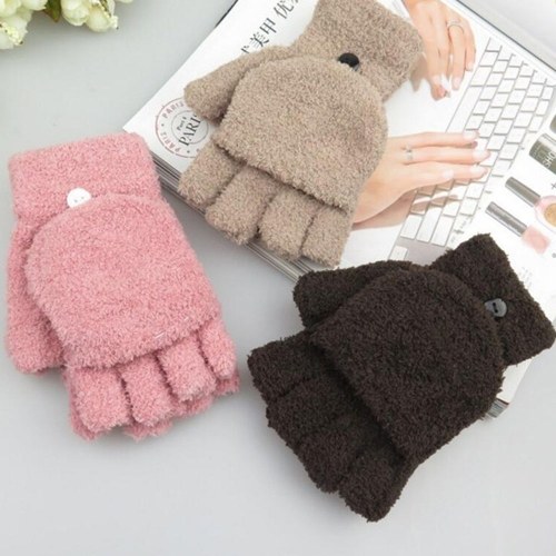 

Girls Coral Velvet Flip Cover Soft Half Finger