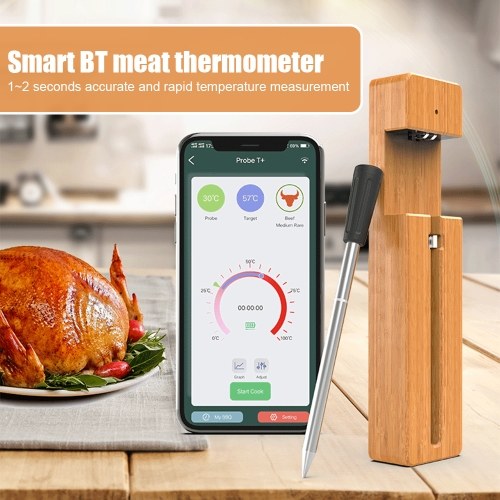 Wireless Meat Thermometer 5-10 Mins Quick Charge IPX7 Waterproof Smart APP Control Food Thermometer 