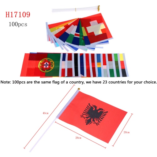 

Anself 100pcs 2016 European Cup Olympic Games World Handheld Flag with Flagpole Flag for Euro 2016 International Day Sports Events Hand Flag Size 20 * 28cm