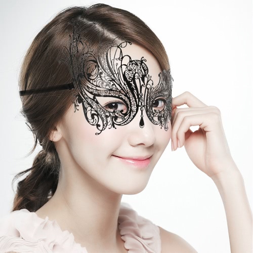 Festnight Luxus Schwarz Laser Cut Metallmaske mit Strass-Kostümball-Halloween-Maske Fancy Geschenk