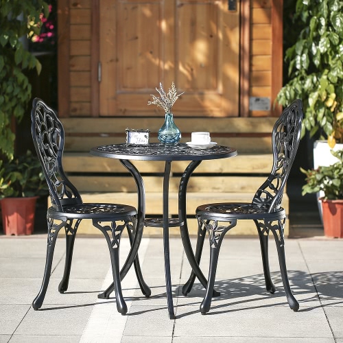 IKayaa 3PCS Outdoor Outdoor Patio Bistro Set In alluminio portico Balcone Tavolo da giardino e sedie Set