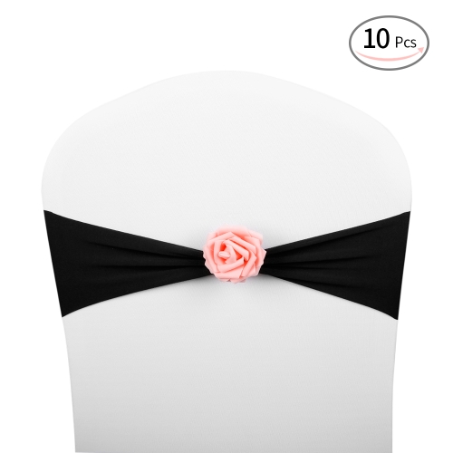 

10pcs Wedding Chair Sashes Bows Elastic Spandex Chair Sash Covers with Pink Flower Wedding Banquet Supplies Decorations--Royal Blu