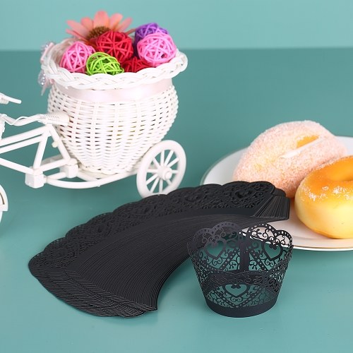 

50pcs/set Paper Cupcake Wrappers Laser Cut Lace Cake Cup Liners Trays Baking Decorations Supplies--Black