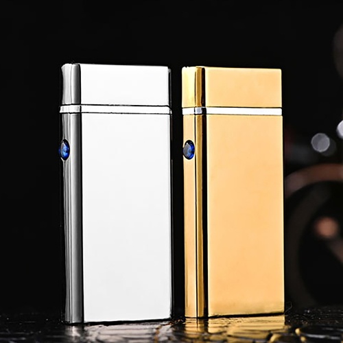 

USB Rechargeable Electronic Hit Fire Machine Windproof Flameless Pure Color Metal Smoking Cigarette Lighters of Double Arc