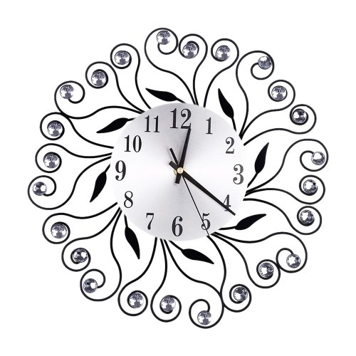 Retro Luxus Dekorative Blume Diamant Runde Quarzuhr Metall Kunst Wanduhr Stumm Startseite Wohnzimmer Dekor