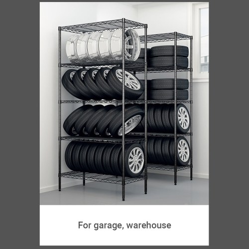 

HOME ORGANIZER 5 Tier Wire Shelves Heavy Duty Height Adjustable Storage Wire Shelf Shelving Rack Garage Rack with Leveling Feet