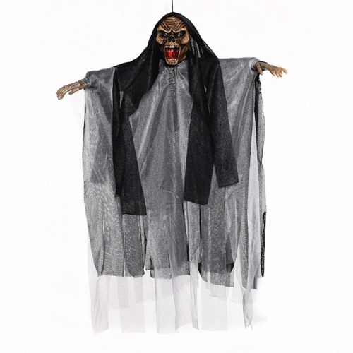 Fantasma di Halloween da 20 pollici Decorazione appesa Controllo vocale e controllo tattile Fantasma volante raccapricciante spaventoso con ornamento a LED rosso Regalo di Halloween per interni all'aperto Decorazioni per feste di Halloween