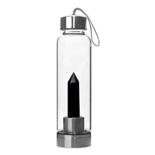 

Crystal Glass Water Bottle, Water Bottle with Removable Gemstone Center Top Easy Carry Strap for Travel Office On The Go 550ml