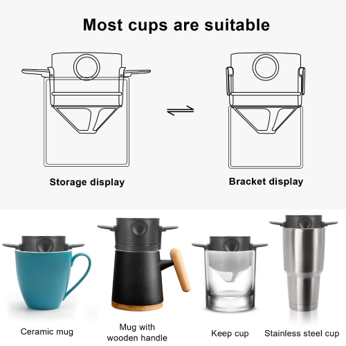 

Folding Portable Hand Brewed Coffee Filter, Coffee Dripper Cone, for Drip Coffee and Tea with Stainless Steel Holder, No Filter Paper Ultra Fine Encrypted Filter