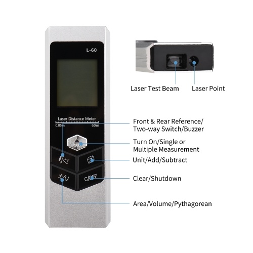 197Ft Mini Distance Measure Display M/In/Ft Volume/Area/Pythagorean Measurement Distance Measure With LED Light USB Rechargable Digital Tape Measure 