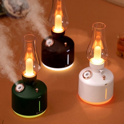 

280mL Kerosene Lamp Shaped Humidifier Diffuser With 7-color Light USB Cool Mist Humidifier Desktop Air Humidifier Stepless Dimming 2 Spray Modes