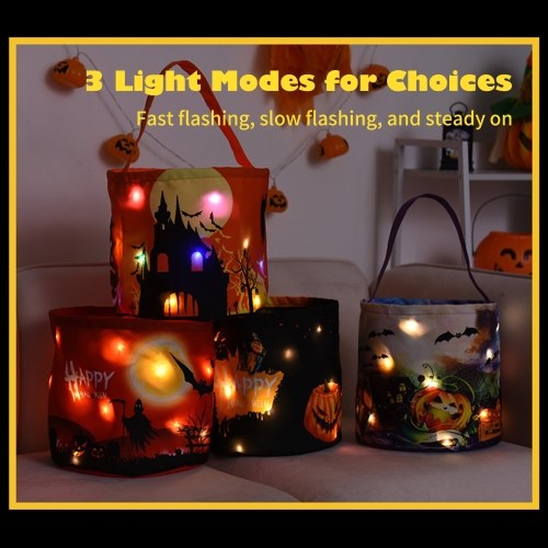 

LED Light Up Halloween Bucket Halloween Tote Bags With handle 3 Light Modes Reusable Halloween Candy Bags Gift Bags for Children Halloween Themed Party