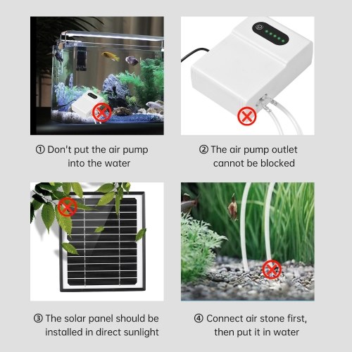 5W/6V Solar Powered Oxygen Air Pump Kit for Aquarium Fish Tank Oxygenator Oxygen Aerator Solar Air Pump 2 Working Modes with Solar Panel/ Oxygen Pipe/ 2 Air Bubble Stones 