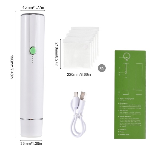 Handheld Vacuum Sealer Machine Portable USB Type-C Charging Cordless 2-in-1 Automatic Food Vacuum Saver Sealer and Vacuum Sealer Bags with Sealing Bags for Food Storage and Preservation 