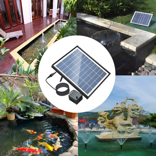 6.5W Solar Fountain Pump 200L/H Flow Rate Small Pond Pump DC Brushless Solar Powered Fountain Pump with 8 Nozzles 6 Modes for Bird Bath / Pond / Garden / Backyard / Landscape 