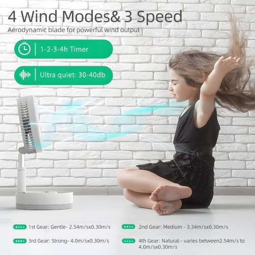 9-inch Portable Pedestal Fan 10800mAh Battery Type-C Rechargeable Oscillating Standing Fan with LED Night Light Remote Control Telescopic 4 Speed Quiet Timer Fan for Home Kitchen Outdoor Camping 
