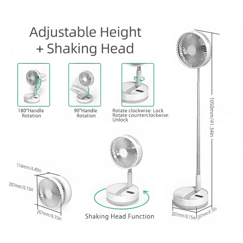 9-inch Portable Pedestal Fan 10800mAh Battery Type-C Rechargeable Oscillating Standing Fan with LED Night Light Remote Control Telescopic 4 Speed Quiet Timer Fan for Home Kitchen Outdoor Camping 