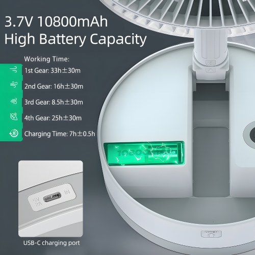 9-inch Portable Pedestal Fan 10800mAh Battery Type-C Rechargeable Oscillating Standing Fan with LED Night Light Remote Control Telescopic 4 Speed Quiet Timer Fan for Home Kitchen Outdoor Camping 