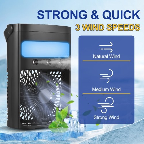 Portable Air Conditioner Cooling Fan 700ml Evaporative AC Air Cooler with 7 Colors LED Light 2H/4H Timer 3 Wind Speeds and 3 Humidifier Spray Modes for Room Bedroom Office Table 
