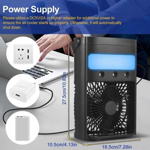 Portable Air Conditioner Cooling Fan 700ml Evaporative AC Air Cooler with 7 Colors LED Light 2H/4H Timer 3 Wind Speeds and 3 Humidifier Spray Modes for Room Bedroom Office Table 