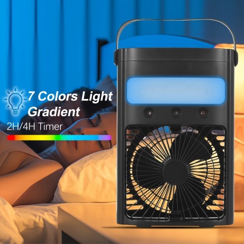 Portable Air Conditioner Cooling Fan 700ml Evaporative AC Air Cooler with 7 Colors LED Light 2H/4H Timer 3 Wind Speeds and 3 Humidifier Spray Modes for Room Bedroom Office Table 