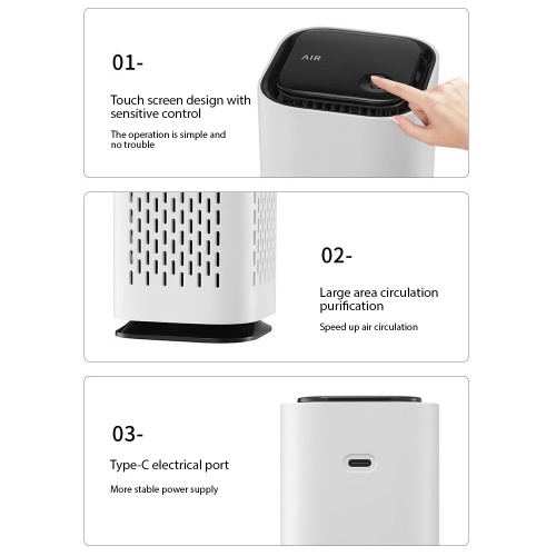 Air Purifier for Home Bedroom Portable Car Negative Ion Air Cleaner with Atmosphere Light Touch Control Type-C Power Supply Small Travel Air Purifier for Office Living Room 