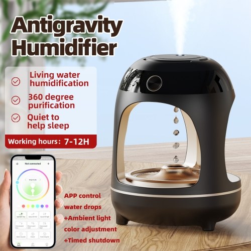 Anti Gravity Humidifier with Night Light 700ml Water Drip Humidifier Quiet Air Humidifier 360 Degree Wide-angle Fog Outlet Humidifier for Living Room Bedroom Office Smart Anti-dry Burning Type-C Power Supply 