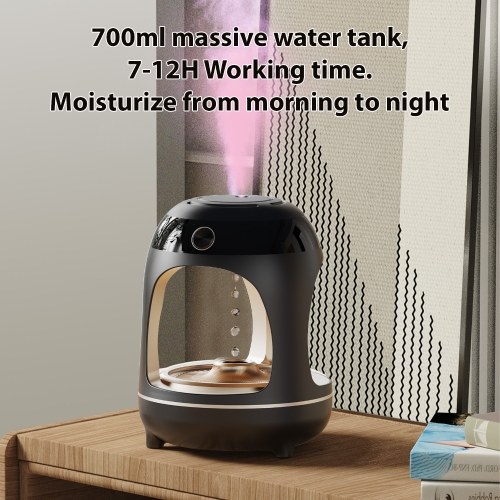 Anti Gravity Humidifier with Night Light 700ml Water Drip Humidifier Quiet Air Humidifier 360 Degree Wide-angle Fog Outlet Humidifier for Living Room Bedroom Office Smart Anti-dry Burning Type-C Power Supply 