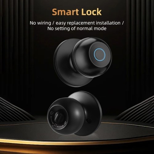 Smart Lock Keyless Entry Door Lock Fingerprint Door Knob TY App Remote Operation Type-C Port Rechargeable Battery BT 3-in-1 Fingerprint/Key/App Door Lock for 35-55mm Office Home Bedroom Door 