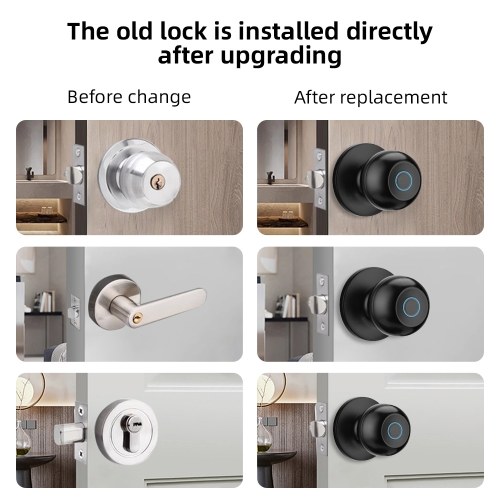 Smart Lock Keyless Entry Door Lock Fingerprint Door Knob TY App Remote Operation Type-C Port Rechargeable Battery BT 3-in-1 Fingerprint/Key/App Door Lock for 35-55mm Office Home Bedroom Door 