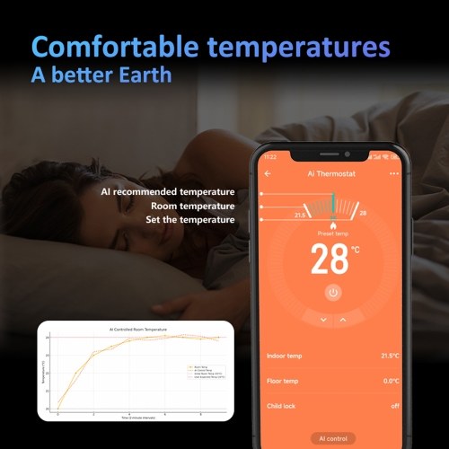 Smart Thermostat for House Electric Floor Heating WiFi AC thermostat with LED Digital Touch Screen Support AI Smart Learning APP Control 
