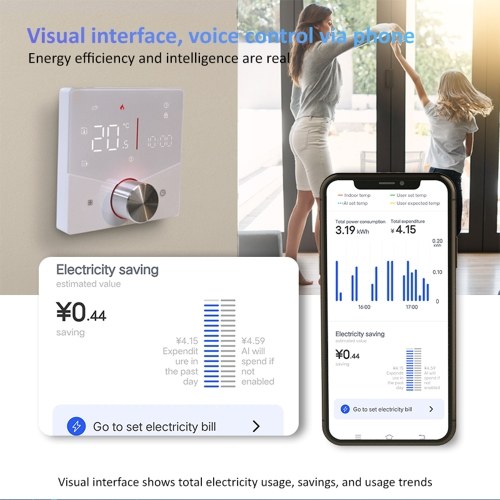 Smart Thermostat for House Electric Floor Heating WiFi AC thermostat with LED Digital Touch Screen Support AI Smart Learning APP Control 