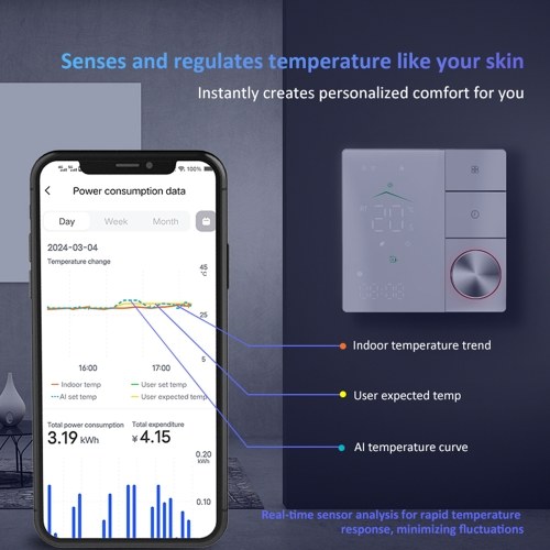 Smart Thermostat for House Electric Floor Heating WiFi AC thermostat with LED Digital Touch Screen Support AI Smart Learning APP Control 